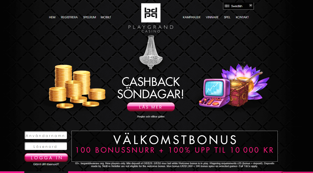 Cashback söndagar hos Playgrand