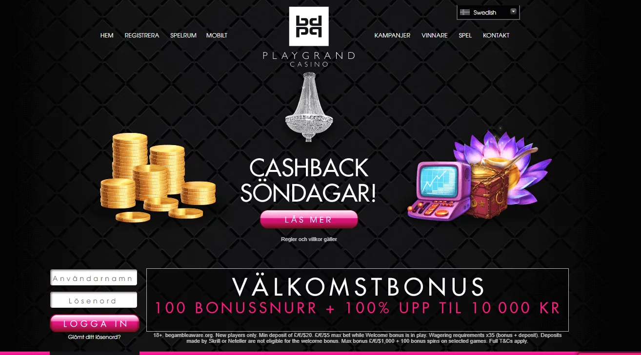 Cashback söndagar hos Playgrand