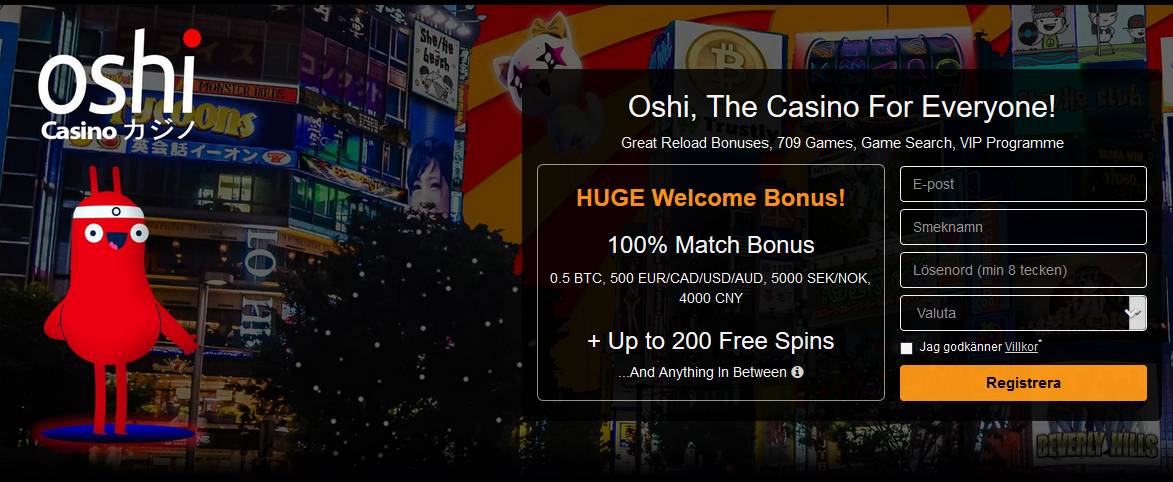 Oshi Välkomstbonus och 200 freespins