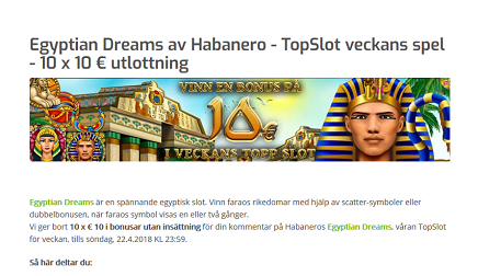 Lapalingo Egyptian Dreams av Habanero - TopSlot veckans spel - 10 x 10 € utlottning