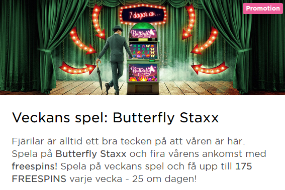 MrGreen Veckans spel Butterfly Staxx 175 freespins