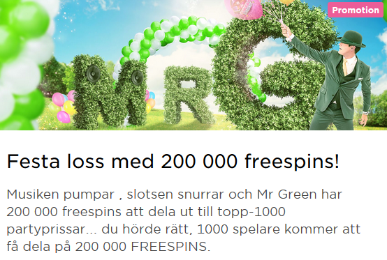 MrGreen Festa loss med 200 000 freespins!