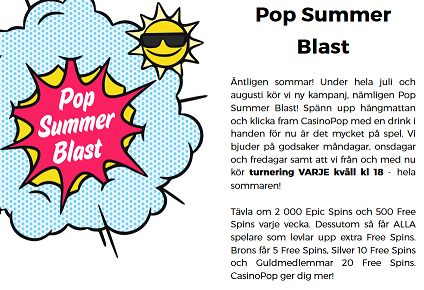 Casinopop nätcasino Pop Summer Blast 2000 Epic Spins och 500 Free spins varje vecka