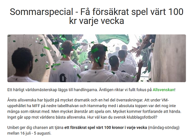 Nätcasino Unibet Sommarspecial - Få försäkrat spel värt 100 kr varje vecka