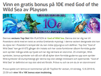 Nätcasino Lapalingo Vinn en gratis bonus på 10€ med God of the Wild Sea av Playson