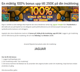 Nätcasino Lapalingo - En mäktig 100% bonus upp till 250€ på din insättning!