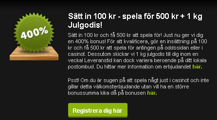 Registrera dig på ComeOn! och få 1 kg julgodis!