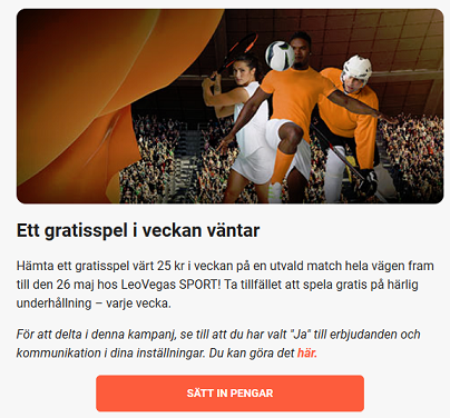Hämta ett 25 kr gratisspel på fotboll på nätcasino LeoVegas!