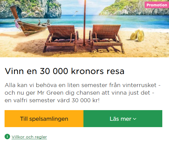 Vinn ett resepresentkort värt 30 000 kr på Mr Green!