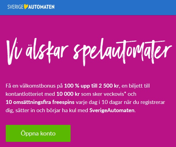 Öppna konto nu på Sverigeautomaten så kan du vinna 250 000 kr med ett snurr!