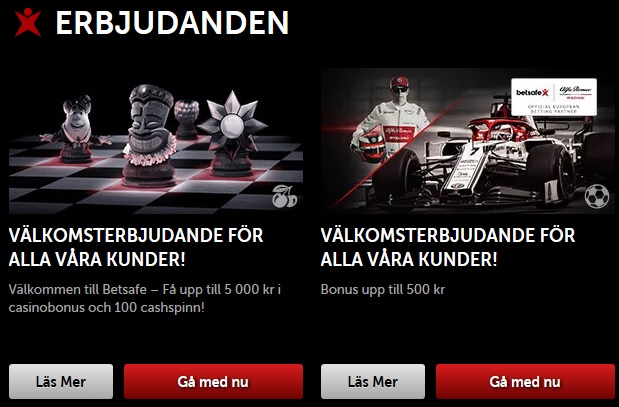 Välj 1 av 2 välkomsterbjudanden på Betsafe nu!