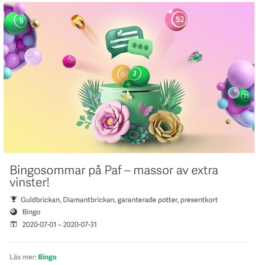 Njut av Bingosommar exklusivt på Paf Casino!